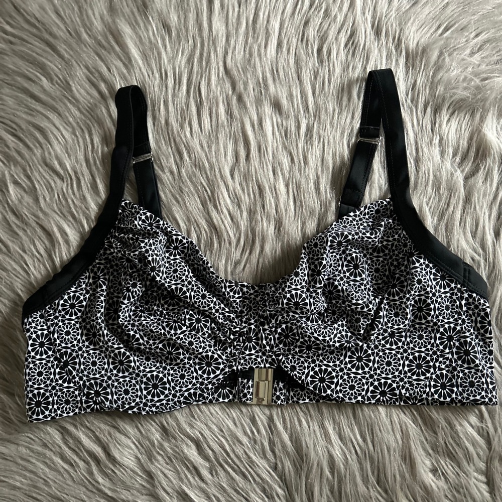 Ellos Swimsuit Womens Size 20 Black White Floral Flower Bikini Top Swimwear